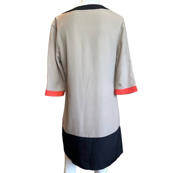 Ted Baker London Fonty Tan Black Orange Colorblock Shift Mini Dress sz 2=6 EUC - Picture 3 of 11